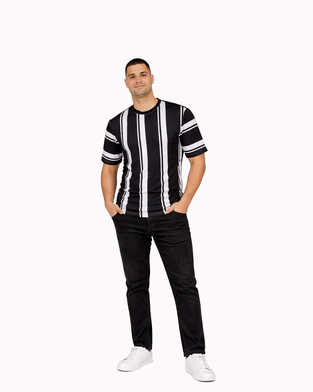 Striped Knitted T-Shirt – Black/White Vertical Stripe