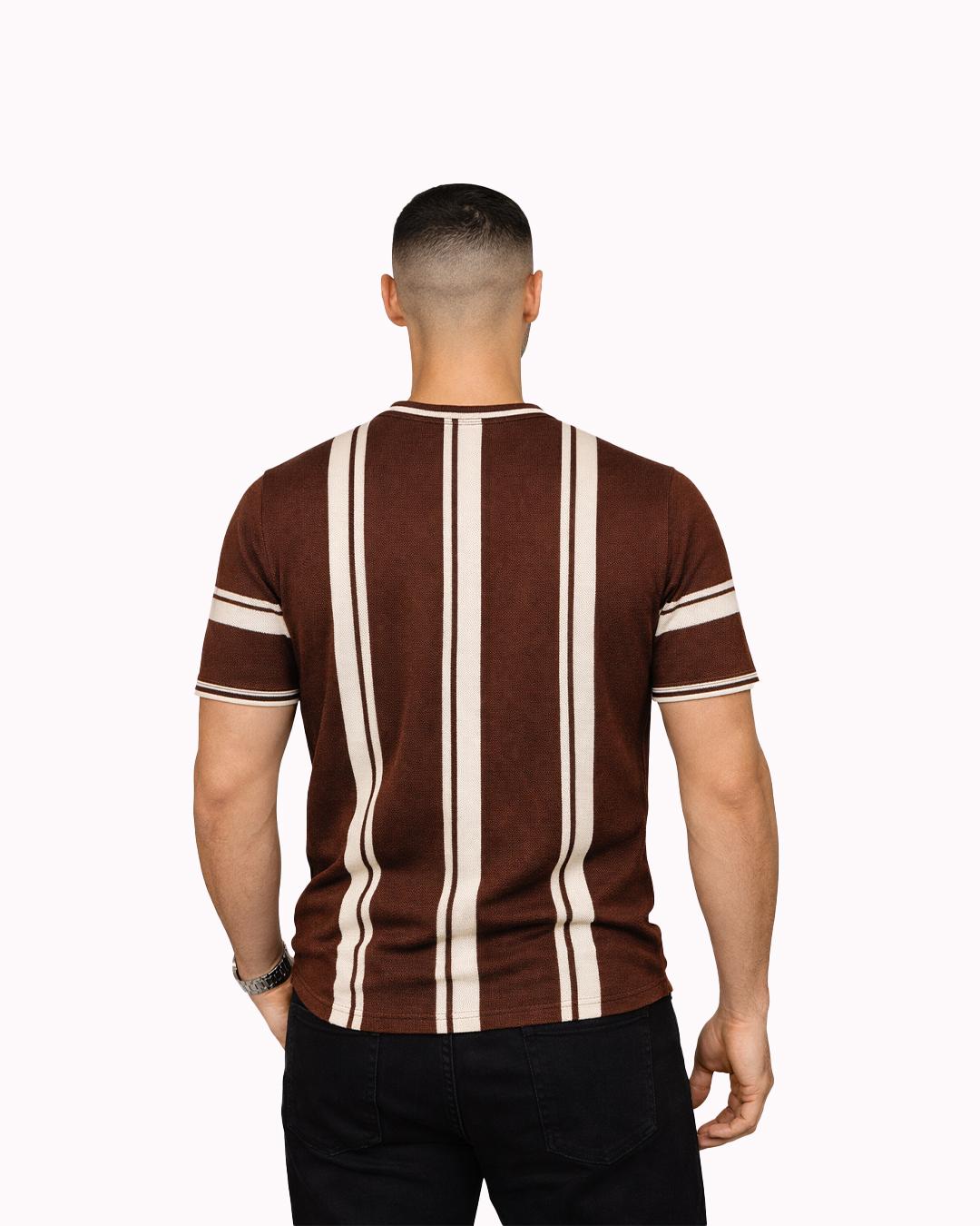 Men’s Brown/White Vertical Striped Knit T-Shirt